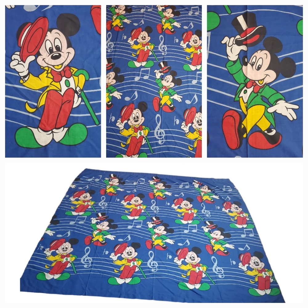Vintage Disney Mickey Mouse Song Time Curtain Panel Fabric Material 7 feet